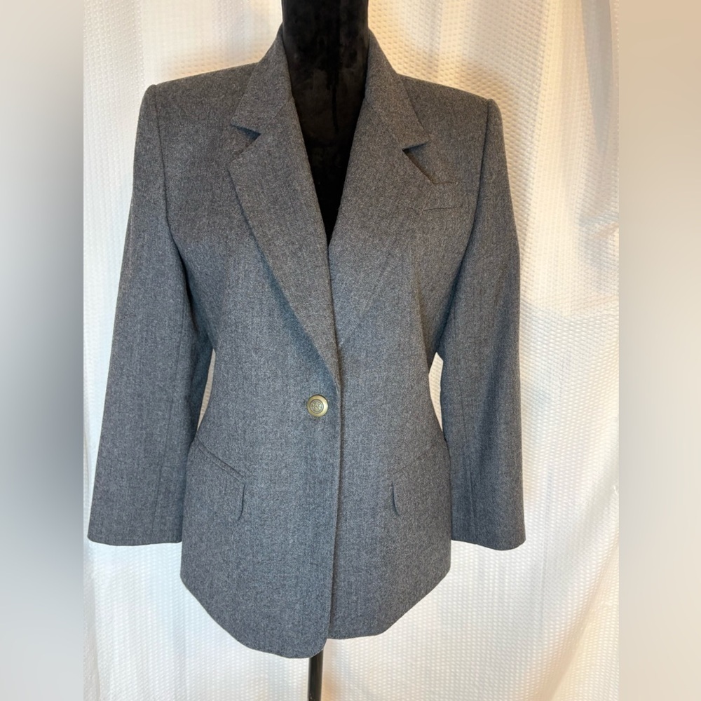 David Brooks 100% pure wool gray single button blazer size petite 6
